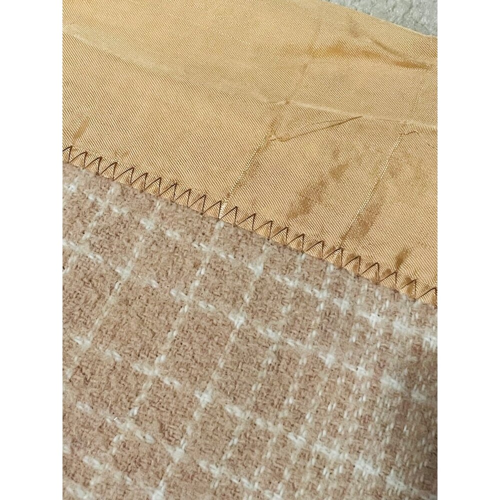 Faribo Wool Satin Vintage Beige Checkered Blanket 88.5" Faribault Fluff Loom - Picture 16 of 16